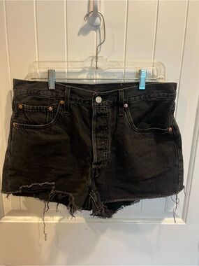Black Distressed Denim Shorts - Classic High-Rise Style Size W32/10 Summer